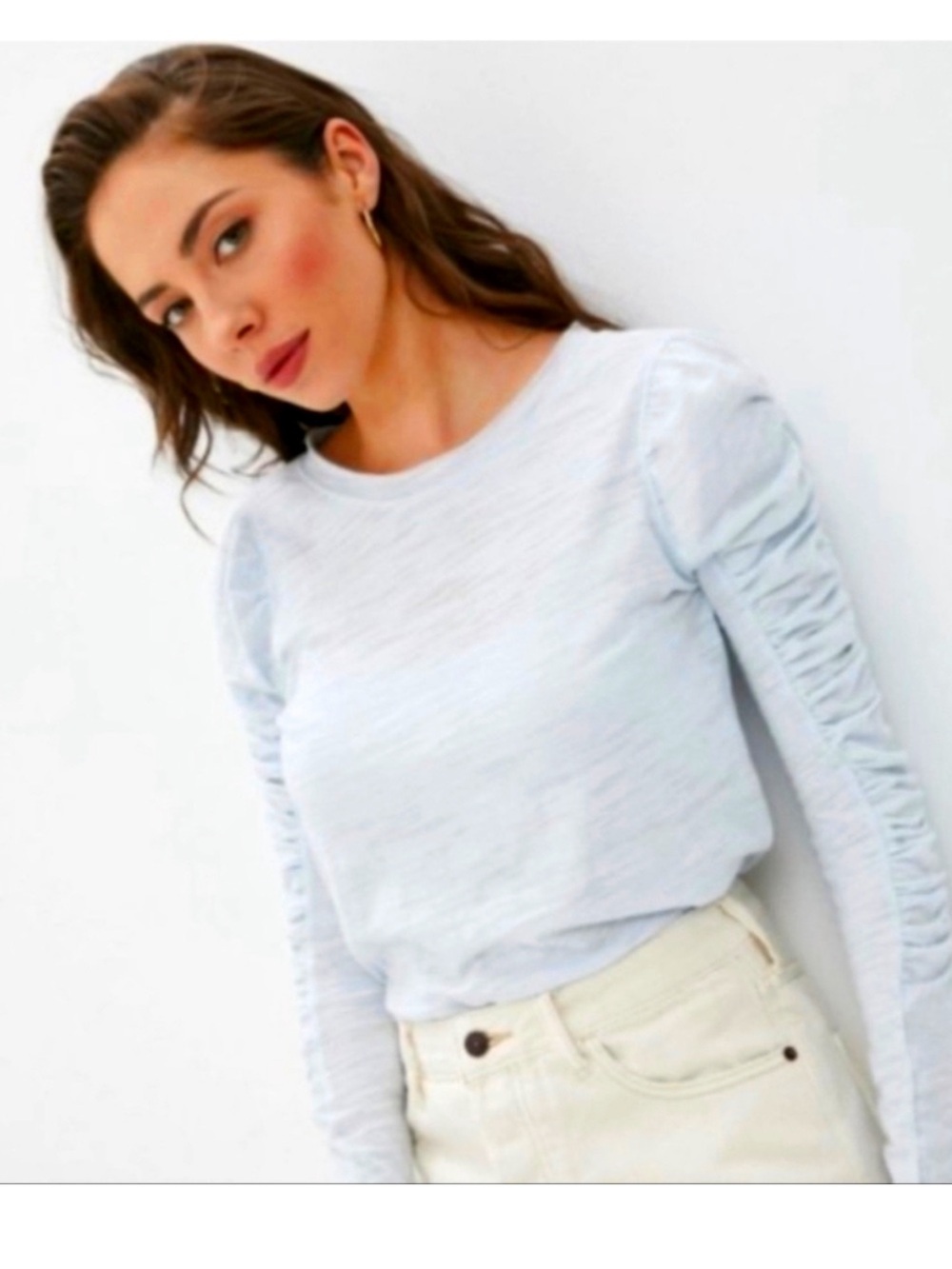 Free People- We The Free Natasha Ruched Long Sleeve Tee in Light Blue